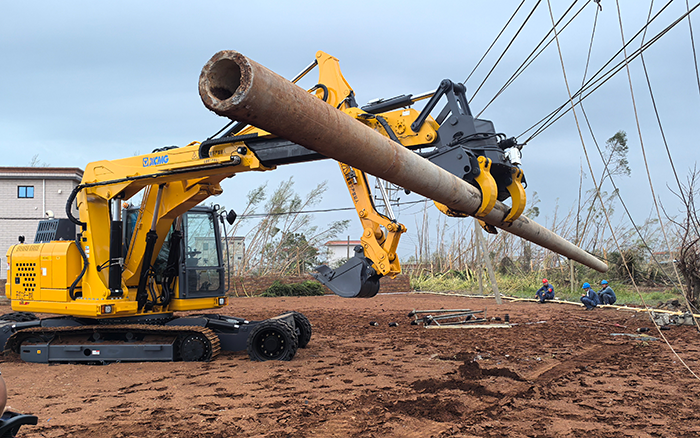 “摩羯”来袭，，，，，，壹定发开挖立杆一体机跑赢时间助力抗灾复电抢修